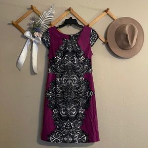 Purple b&w Patterned Sheath Dress